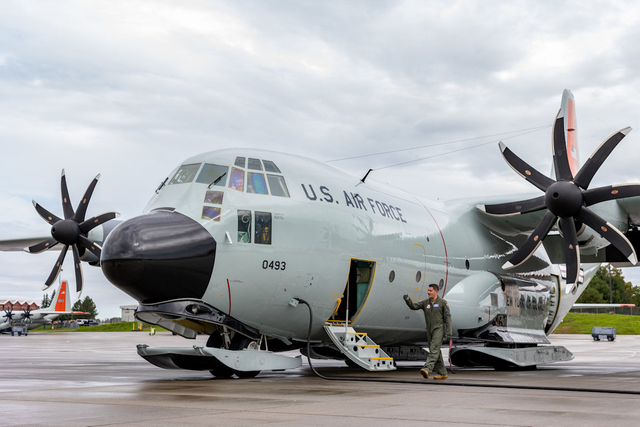 Master Sgt. Christopher Dumond, a flight engineer in the 109th Airlift Wing's 139th Airlift Squdron, conducts preflight maintenance checks on an LC-130H Ski Equipped aircraft; outiftted with newly overhauled NP2000 T56-15A (3.5 modified) engines. The flight tests the capabilites of the new engines.